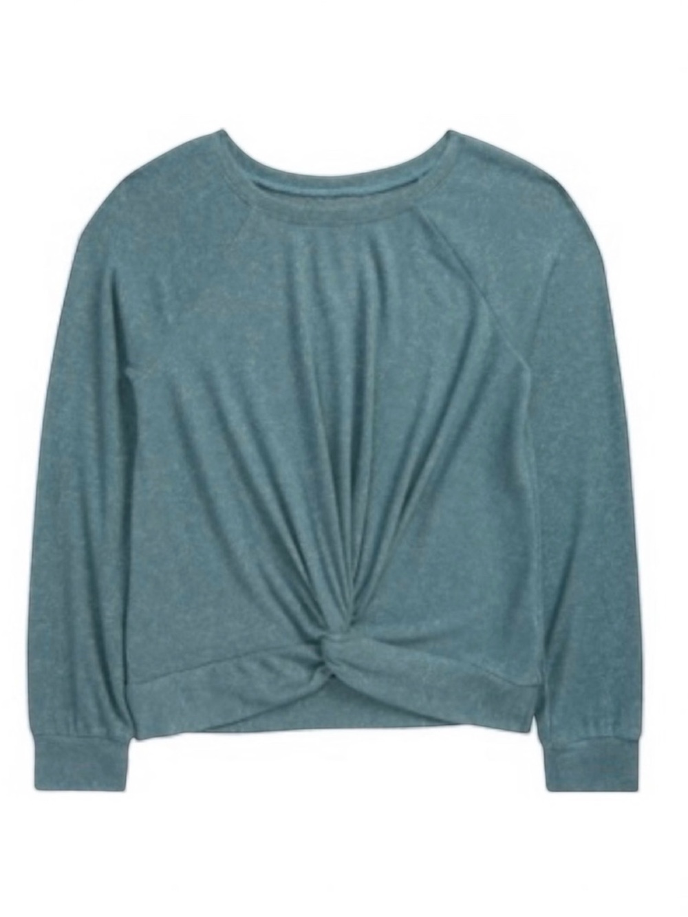 Zella Girl Supersoft Twist Front Top Teal Heather Long Sleeve Size 7-8